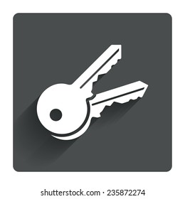Keys sign icon. Unlock tool symbol. Gray flat square button with shadow. Modern UI website navigation. Vector