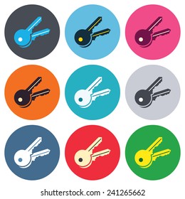 Keys sign icon. Unlock tool symbol. Colored round buttons. Flat design circle icons set. Vector