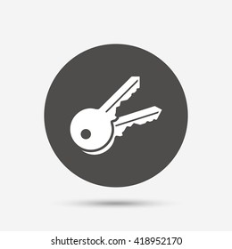 Keys sign icon. Unlock tool symbol. Gray circle button with icon. Vector