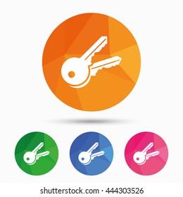 Keys sign icon. Unlock tool symbol. Triangular low poly button with flat icon. Vector