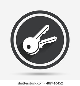 Keys sign icon. Unlock tool symbol. Circle flat button with shadow and border. Vector