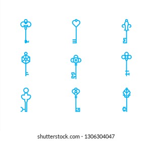 Keys sign - Vintage key icons set vector - Blue