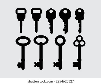 Keys silhouette bundle set element, clipart, isolated icon symbol, logo editable