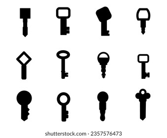 Keys silhouette set. Key icon. Vector illustration.