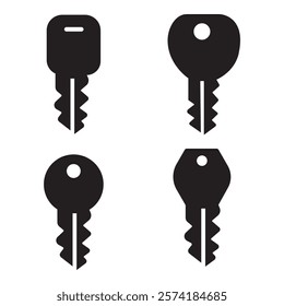 Keys Silhouettes Icons Set Isolated on White Background vector