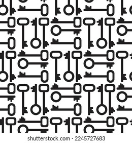 Keys silhouettes. Seamless pattern with black keys on a white background.