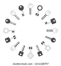 Keys silhouettes set. Retro, vintage and modern keys collection. Assorted key simple cutout, isolated on white background. Security or Privacy concepts. Vector illustration EPS 10.