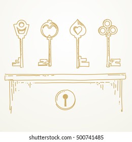 Keys sketch hand drawn, Vector