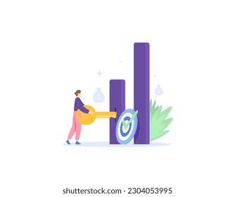 Keys to success in business. a businessman uses the golden key to grow his business and boost profits and revenue. enhance the chances of success. illustration concept design. vector elements