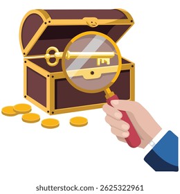 keys treasure chest lock concept isolated vector illustration on white background