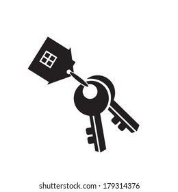 Keys with trinket in the shape of a house. Vector. EPS-10 (non transparent elements, non gradient).