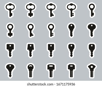 Keys Or Various Shapes Of Keys Icons Black & White Sticker Set Big