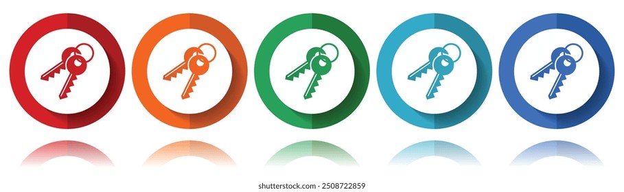 Keys vector icons, flat icon set for logo design, webdesign and mobile applications, colorful web button collection in eps 10