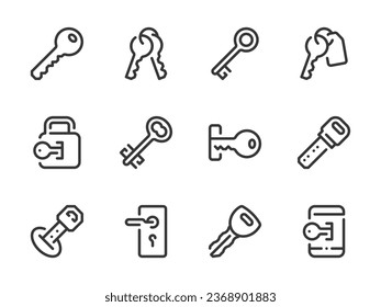 Keys vector line icons. Access and Passkey outline icon set.