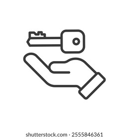 Keys to your first apartment, icon in line design. Keys, apartment, first, home, house, rental, move on white background vector. Keys to your first apartment editable stroke icon