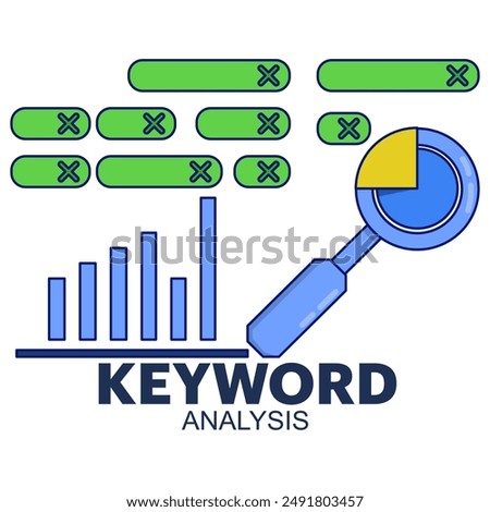 Keyword analysis report concept, ranking of most frequently searched keywords. SEO keywords dominate search engine results page, keyword research, SEO report, vector illustration with icons.