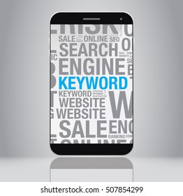 Keyword concept on smartphone screen, vector illustration