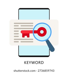Keyword Flat Color Icon, Mini Illustration For Modern Concept, Ui, Ux Web And App Development. Related To Seo And Online Marketing.