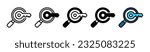 Keyword icon. Search keywords, magnifying glass with key icon symbol in line and flat style for apps and websites. Vector illustration