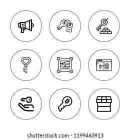 Keyword icon set. collection of 9 outline keyword icons with market, marketing icons. editable icons.