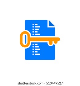 keyword list symbol. Key and document icon vector, filled flat sign, solid colorful pictogram isolated on white, logo illustration