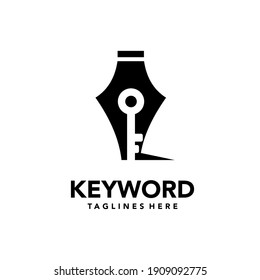 Keyword Logo Fountain Pen and Key Logo in Negative Space Simple Illustration