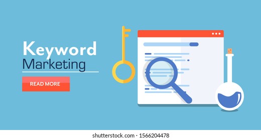 Keyword marketing, Search engine optimization, Keyword research - flat design vector banner with texts on isolated background