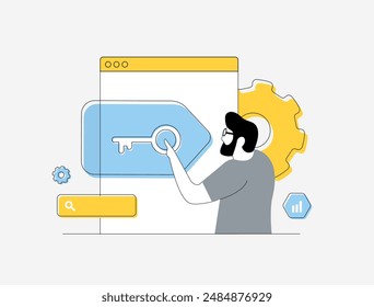 Keyword optimization for SEO and search engine ranking. Digital marketing content strategy with top targeted keyword research, on-page SEO. Search optimization techniques isolated vector illustration