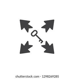 Keyword optimization vector icon. filled flat sign for mobile concept and web design. Key and arrows simple solid icon. Symbol, logo illustration. Pixel perfect vector graphics