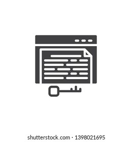 Keyword page vector icon. filled flat sign for mobile concept and web design. Key and browser window glyph icon. Symbol, logo illustration. Pixel perfect vector graphics