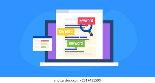Keyword Ranking tool for SEO. Competitor keyword analysis. Keyword monitoring - vector illustration background with icons