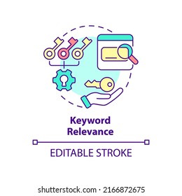 Keyword relevance concept icon. Appropriate search result. Advanced SEO abstract idea thin line illustration. Isolated outline drawing. Editable stroke. Arial, Myriad Pro-Bold fonts used