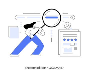 Ilustración de vector conceptual abstracta de la investigación de palabras clave. Servicio de investigación de palabras clave, clasificación de sitios web, solución de optimización, campaña web exitosa, SEO profesional, elemento de menú metáfora abstracta.