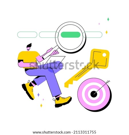 Keyword research abstract concept vector illustration. Keyword research service, website ranking, optimization solution, successful web campaign, professional SEO, menu element abstract metaphor.