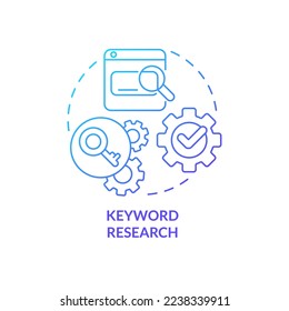 Schlagwort recherchiert blaues Farbverlauf-Symbol. SEO-Technologie. Optimierung. Daten für Content Design abstrakte Idee dünne Linie Illustration. Einzeln Umrisszeichnung. Verwendung von Myriad Pro-Bold-Schriftarten