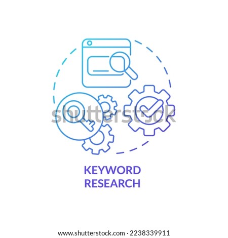 Keyword research blue gradient concept icon. SEO technology. Optimization. Data for content design abstract idea thin line illustration. Isolated outline drawing. Myriad Pro-Bold fonts used
