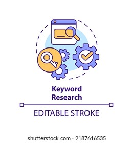 Keyword research concept icon. SEO technology. Data for content design abstract idea thin line illustration. Isolated outline drawing. Editable stroke. Arial, Myriad Pro-Bold fonts used