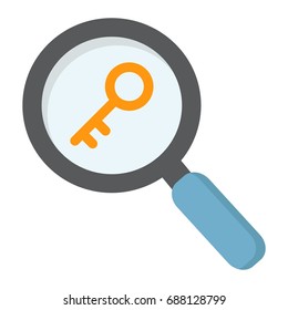 Keyword research flat icon, seo and development, magnifier sign vector graphics, a colorful solid pattern on a white background, eps 10.