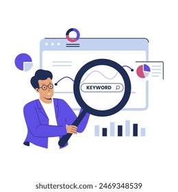 Keyword research illustration concept. Illustration for websites, landing pages, mobile applications, posters and banners. Trendy flat vector illustration