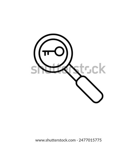 Keyword research symbol. vector flat simple magnifying glass and key illustration on white background..eps