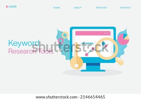 Keyword research, Website Keywords, SEO keywords - flat design vector landing page template with icons