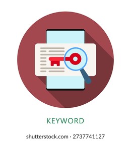 Keyword Rounded Flat Color Icon, Mini Illustration For Modern Concept, Ui, Ux Web And App Development. Related To Seo And Online Marketing.