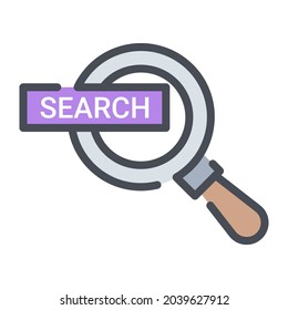 búsqueda de palabras clave diseño de línea plana, SEO y diseño web plano para conceptos móviles y aplicaciones web. Colección de logotipo y pictograma de infografía modernos.