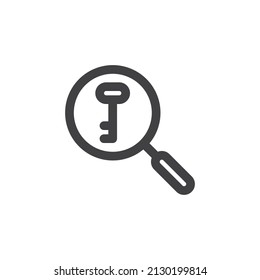 Keyword search line icon. linear style sign for mobile concept and web design. Magnifier and key outline vector icon. Symbol, logo illustration. Vector graphics