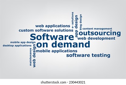 keyword  Software on demand wordcloud, vector