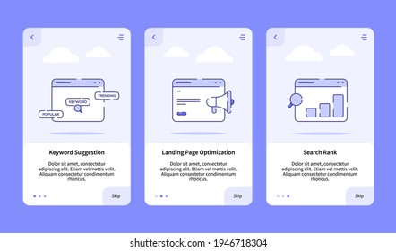 sugerencia de palabra clave página de inicio optimización de búsqueda rango de onboarding para aplicación móvil con estilo de línea dashed