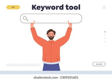 Keyword tool online optimization service landing page design template with happy smiling user