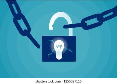 Keyword unlocking ideas and open mind to solution on solving problem. Eps 10 Vector illustration, Minimalist white blue flat business style modern design.
