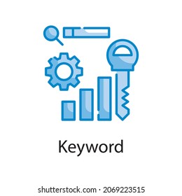 Keyword vector blue colours Icon Design illustration. Web Analytics Symbol on White background EPS 10 File