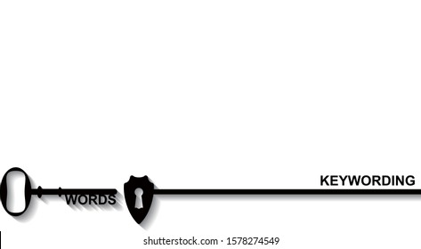 Keywording concept. Key hall with shield, vector